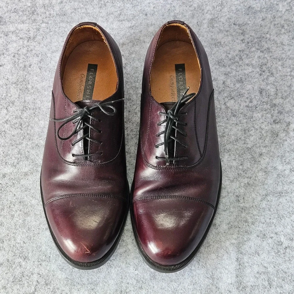 Florsheim Comfortech Mens Burgundy Leather Cap Toe Oxford Dress Shoes